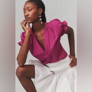 Anthropologie • The Tatum Flutter-Sleeve Blouse by Pilcro: Poplin Edition